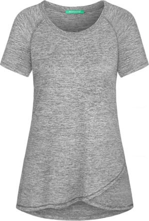 Kimmery Woman Raglan Sleeve Round Neck Irregular Hem Yoga Workout Shirt Sizes M-3XL