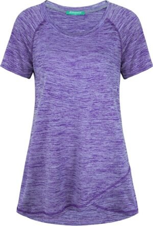 Kimmery Woman Raglan Sleeve Round Neck Irregular Hem Yoga Workout Shirt Sizes M-3XL