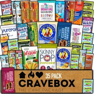 CRAVEBOX Healthy Snack Box (35 Count) Father’s Day Variety Pack Care Package Gift Basket Kid Men Women Adult Nuts Health Nutrition Assortment College Back to School