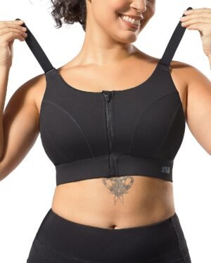 Adjustable High Impact Sports Bras for Women Zip Front Full Coverage and Lift Padded Compression Tops