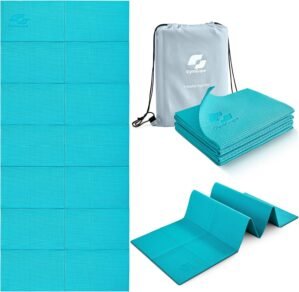 Foldable Yoga Mat for Travel, 68″x24″ Folding Travel Gym Mat for Women Yoga Studio, Packable and Portable Pilates Mat with Storage Bag Easy to Carry, Lightweight Travel Workout Mat, 2mm/4mm