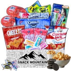 Snack Mountain Care Package 25 Count, Movie Night Basket Set, Snack Package for Teens & Adults, Candy Basket, Birthday Snack Box, Game Night Snacks, College Students Finals Week Gifts, Snack Sized Candy, Get Well Soon
