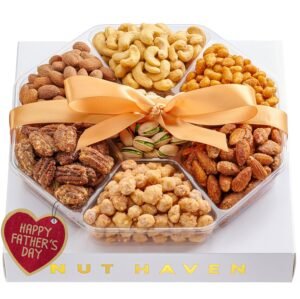 Fathers Day Nuts Gift Basket – Assortment of Sweet & Roasted Salted Gourmet Nuts – Assorted Food Gift Box for Husband, Dad, Him, Fathers Day, Family, Sympathy, Men & Women.