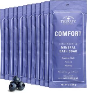 Village Naturals Therapy, Comfort Concentrated Mineral Bath Soak, Blueberry Citrus, 2 Oz, Pack of 12
