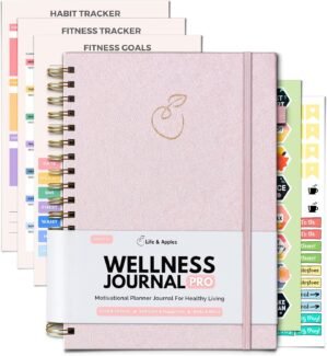Life & Apples Wellness Planner Pro for Healthy Living – with Agenda, Food Journal, Gratitude, Fitness and Self-Care – Track Weight Loss Diet, Physical and Mental Health Goals – Undated, Rose Gold
