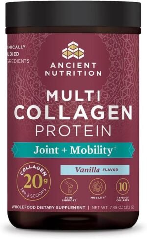 Ancient Nutrition Collagen Powder Protein, Multi Collagen Protein Powder Joint + Mobility, 20 Serving, Joint Supplement with Hydrolyzed Collagen Peptides for Post Workout, 7.48oz