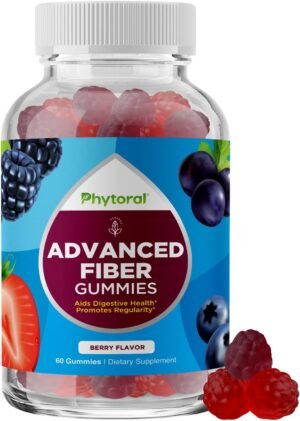 Advanced Fiber Gummies for Adults – Chicory Root Supplement with Prebiotic Support & Coconut Oil for Gut & Digestive Health – Soluble Digestion Capsules for Stomach Regulation & Immune Aid – 60 Ct