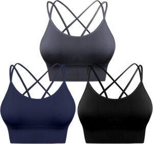 Sykooria 3 Pack Strappy Sports Bra for Women Sexy Crisscross for Yoga Running Athletic Gym Workout Fitness Tank Tops