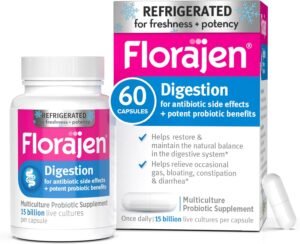 Florajen Digestion Probiotics (Refrigerated) – Advanced Gas & Bloat Supplement with Lactobacillus, Supports Gut Health, Unbloat & Good Flora, Adult Daily Probiotics for Constipation, 60 Count