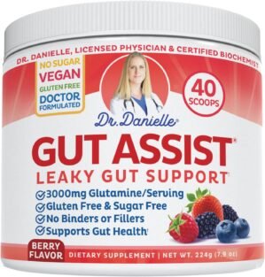 Doctor Danielle Gut Assist – Leaky Gut Repair Supplement Powder – Glutamine, Arabinogalactan, Licorice Root – Supports IBS, Heartburn, Bloating, Gas, Constipation, SIBO from, Berry Flavor