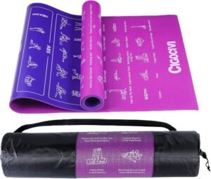 Instructional Travel Yoga Mat with 75 Poses & Exercises – Non-slip Exercise Mat for Home Workout, Includes Carrying Bag – Perfect for Beginners, 68″x24″x0.25″