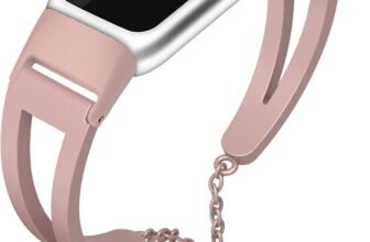 NINKI Rose Pink Chain Band Compatible Fitbit Luxe Bracelet Bands for Women,Metal Dressy Bangle Adjustable Strap Jewelry Link Feminine Large Luxe Fitbit Bands for Fitbit Luxe Watch Band Small Pink