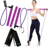 Viajero Pilates Bar Kit for Portable Home Gym Workout – 2 Latex Exercise Resistance Band – 3-Section Sticks – All-in-one Strength Weights Equipment for Body Fitness Squat Yoga with E-Book & Video